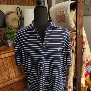 Ralph Lauren Navy and White Striped Polo Shirt